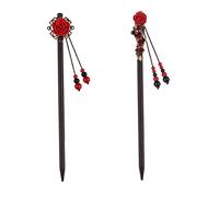 Vaguelly 2 Palillos Cabello de Madera 18 CM Horquillas de Flores, Fáciles para Peinados y Que Protegen el Cabello, Ideales para Bodas y Presentaciones en Escenario