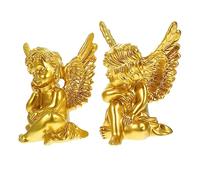 Vaguelly 2 Piezas Adornos De Angelitos Angeles Figurilla Ángel Tallado Interior Lilo ala Hogar Figuras De Angels para Amigos Resina Dorado