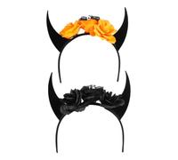Vaguelly 2 Piezas Diadema de Cuernos Negros y Naranjas con Calavera y Flores Accesorios Halloween para Adultos y Complemento de Disfraz para Fiestas Temáticas y Cosplay Único