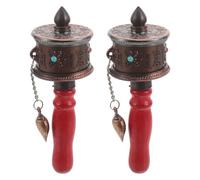 Vaguelly 2 Piezas Tubo de Oración Tradicional Tibetano Rojo con Mecanismo Giratorio Fluido y Ligero, Fabricado en Madera y Metal para Rituales de Bendición y Plegaria