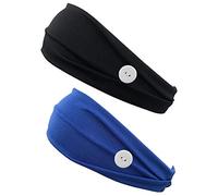 Vaguelly 2piezas Diadema Elástica Botones y Diadema Lisa Absorbente de Sudor para Mujer para Deportes o Actividades al Aire