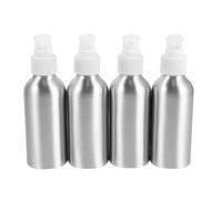 Vaguelly 4 Piezas Botella Dispensadora de Aluminio 120ml con Dosificador | Plata, Plástico Cabezal, Formato Recargable, Adecuado para Viaje, Salón y Rutina Facial