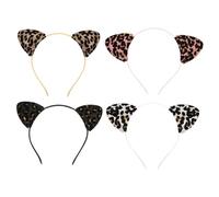 Vaguelly 4 piezas Diademas de Orejas de Gato con Brillo y Estampado Leopardo de Negro Plata Rosa y Dorado Accesorios para Fiesta Cosplay y Eventos para Mujeres