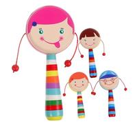 Vaguelly 4piezas Juguetes De Madera Para Bebés Sonajeros De Mano De Dibujos Animados Instrumento Musical Educativo Para Estimulación Auditiva y Coordinación Motora