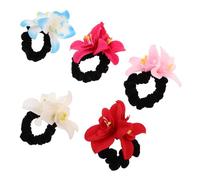 Vaguelly 5 Piezas Flower Hair Rope Elastic Scrunchies Soft Floral Stretch Bands For Women Comfortable No Damage Ponytail Holders For Thick Curly Hair Beach Hairstyling