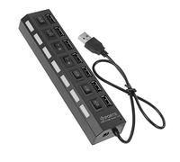 Vaguelly Adaptador Concentrador USB Portátil 7 Puertos USB 2.0 Negro Luz LED Indicador de Alimentación para Laptop y Pc, Cable de Extensión Múltiple para Periféricos y Transferencia Rápida