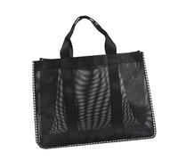 Vaguelly Bolsa de Playa de Malla Negra Grande Multifuncional para Baño y Viaje con Resistente Almacenamiento para Bañador Mojado y Artículos de Tocador