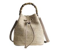 Vaguelly Bolso de mano tipo cubo de paja con cordón para mujer, bolso de verano para compras y playa, 1 pieza