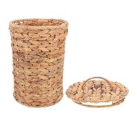 Vaguelly Bote de basura de ratán natural con tapa, funcional para gestión eficiente de residuos en escritorio y baño, diseño artesanal con hierba calabaza
