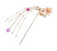 Vaguelly Clip de Pelo con Perlas Estilo Chino Retro Horquilla Larga con Tassel Paso Paso Accesorio para Boda Fiesta y Cosplay para Mujer y Niña Color Rosa