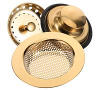Vaguelly Colador Filtro para Fregadero de Cocina Acero Inoxidable Tapón de Drenaje de Caucho Dorado Juego 3 Piezas para Filtrado y Desagüe en Cocina Doméstica