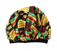 Vaguelly Gorro de Satén Elástico para Dormir Mujer Diseño Africano y Estampado Amarillo, Protector para Cabello Natural y Trenzas, Adecuado para Dormir