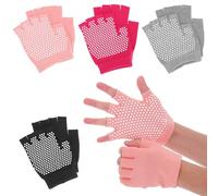 Vaguelly Guantes de Yoga Antideslizantes para Mujer Diseño sin Dedos, 4 Pares de Algodón y Silicona para Fitness y Escalada Cómodos y Resistentes