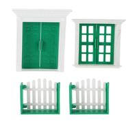 Vaguelly Juego de 4 Accesorios para Casas de Muñecas, Puertas y Ventanas Verdes y Blancas de Resina, Modelo de Valla en Miniatura para Decoración y Proyectos DIY de Construcción de Casa