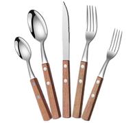 Vaguelly Juego de Utensilios Mango de Madera para para Servir de Acero Inoxidable Portátil y Seguro al Tacto y Adecuado para Cenas Familiares y Reuniones Festivas Cenas Familiares