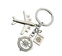 Vaguelly Llavero de Brújula y Avión de Aleación para 2 Piezas Color Plata, Accesorio Creativo para Decoración de Llaves o Colgante de Bolsa, Obsequio Adecuado para Familiares y