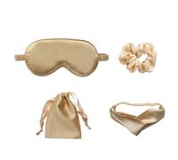 Vaguelly Máscara Para Ojos De Seda Artificial Dorada 4 Piezas, Antifaz Para Dormir Parche Para Ojos y Lazo Cabello, Kit Práctico Bolsa De Almacenamiento Para Relajación y Descanso Nocturno