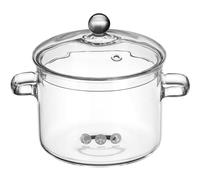Vaguelly Olla de borosilicato de 1900 ml, olla transparente con tapa y asas dobles para gas e inducción, para sopas, pasta y recetas saludables, apta para familias y estudiantes para invierno
