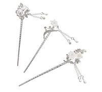 Vaguelly Palillos Chinos Cabello Borlas y Flores, 3 Unidades, Estilo Vintage Elegante, Fijación, sin Desvanecimiento, para Mujeres en Bodas y Fiestas Nocturnas