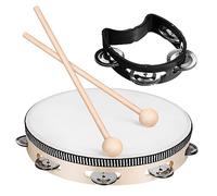 Vaguelly Pandereta de Percusión Manual con 4 Sonajas Negras, Instrumento de 10 Pulgadas, Incluye 2 Mazos de Madera Natural, Instrumento Musical Ligero para Adultos y Prácticas Musicales