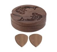 Vaguelly Púas de Guitarra de Madera con Agarre Cómodo y Acabado Pulido, Caja de Almacenamiento con Diseño Tallado de Estilo Oriental para Músicos y Amantes del Arte Sonoro