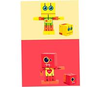 Vaguelly Robot De Madera De Juguete para Juguete Educativo Rompecabezas Juguete De Bloques De Madera De Bambú Amarillo