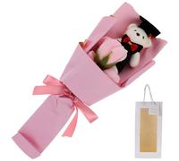 Vaguelly Rosas de Jabón Artificial con Oso para Graduación Decoración Perfumada Color Rosa con Bolsa de Mano Arreglo Floral para Regalo y Fotos de Celebración