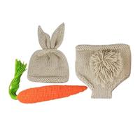 Vaguelly Traje de Fotografía para Recién Nacido 0-2 Meses Conjunto de Gorro, Pantalón y Zanahoria de Punto Crochet en Color Beige, Accesorios para Sesión de Fotos de Ñiño y Shower