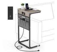 Vagusicc Mesa auxiliar delgada en forma de C con estación de carga, mesa auxiliar delgada para sofá, mesa de sofá para espacios pequeños, mesa deslizante debajo del sofá para café, mesa de bandeja de