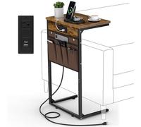 Vagusicc Mesa auxiliar delgada en forma de C con estación de carga, mesa auxiliar delgada para sofá, mesa de sofá para espacios pequeños, mesa deslizante debajo del sofá para café, mesa de bandeja de