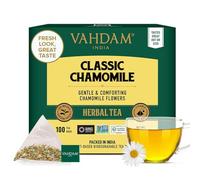VAHDAM, Classic Chamomile Tisana (100 Piramidales Bolsitas De Té) Manzanilla Infusion | Libre De Cafeína, 100% Pura Y Natural | Caliente, Frío O Como Kombucha