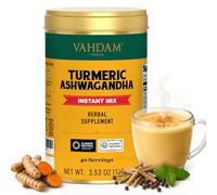VAHDAM, Cúrcuma Ashwagandha Mix Latte (100g, 40 Tazas) Sin Cafeína Con Curcumina, Cúrcuma En Polvo Y Ashwagandha | Leche Dorada En Polvo | Preparar Caliente, Frío O Con Leche