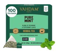 VAHDAM, Pure Mint Tisana (100 Piramidales Bolsitas De Té) Sin Cafeína, Ingredientes 100% Naturales - Menta Piperita, Hierbabuena | Bolsitas De Té De Menta | Tisana Herbal
