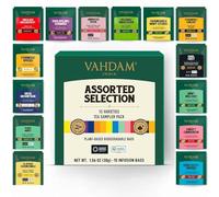 VAHDAM, Surtido de té (15 sabores, 15 bolsitas) Set de degustación | Té negro, té verde, té Oolong, Chai, té de hierbas | Paquete de variedad de té | Regalos de té de Navidad