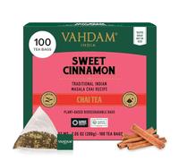VAHDAM Té Chai de Canela Dulce | 100 Bolsitas Piramidales | Mezcla de Té Negro Assam con Canela y Cardamomo | Sabor Chai Especiado | Sellado al Vacío para Frescura