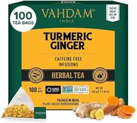 VAHDAM, Turmeric Ginger Tisana (100 Piramidales Bolsitas De Té) Libre De Cafeína | Cúrcuma Y Jengibre, 100% Pura Y Natural | Caliente, Frío O Como Kombucha