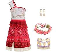 Vaiana Disfraz infantil con collar, corona de flores y pinza para el pelo, disfraz de princesa Moana para niña, Vaiana 2, carnaval, cumpleaños hawaiano, cosplay (100)
