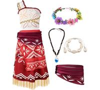 Vaiana Disfraz Niña Carnaval Disfraz Princesa Niña Vestido con Accesorios collar Vaiana Corona Pulsera de Conchas Cumpleaños Cosplay Disfraces Carnaval (150cm, 10-11 años)