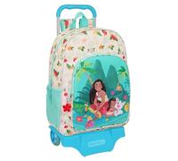 VAIANA - Mochila Escolar Grande con Carro, Mochila Niño, Mochila Infantil, Adaptable a Carro, Ideal para Niños en Edad Escolar, Cómoda y Versátil, Calidad y Resistencia, 33x15x42 cm, Color Beige/Azul