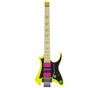 Vaibrant 88 Deluxe - Guitarra eléctrica de viaje sin cabeza (amarillo eléctrico) con bolsa de concierto de lujo