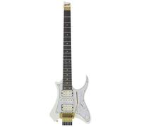 Vaibrant 88 Deluxe - Guitarra eléctrica de viaje sin cabeza (blanco escarchado) con bolsa de concierto de lujo
