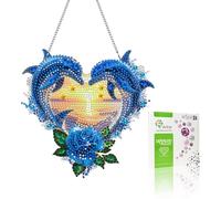 VAIIEYO 5D DIY Diamond Painting Colgante Delfín, Animal Diamante Pintura Colgantes con Cadenapara, para Ventana, Jardín, Balcón, Puerta, Hogar y Regalo, Hanging Decoración 20x20cm A25