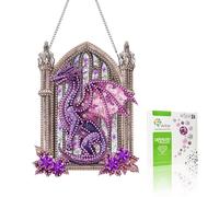 VAIIEYO 5D DIY Diamond Painting Colgante Dragón, Animal Diamante Pintura Colgantes con Cadenapara, para Ventana, Jardín, Balcón, Puerta, Hogar y Regalo, Hanging Decoración 20x20cm A33