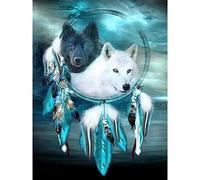 VAIIEYO Cuadros Diamantes 5D Bricolaje, Lobo Bordado Diamante Atrapador De Sueños, Lienzo Diamante Kit Completo Punto De Cruz Bordado Salón Dormitorio Pegatina Pared Decoración 30x40cm