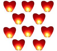 VAIIEYO Paquete de 10 Farolillos Voladores, Farolillos de Corazón Rojos, Farolillos de Cielo Chinos con Forma de Corazón rojo, Biodegradables,Para Cumpleaños,Año Nuevo y todas las Celebraciones Rojo