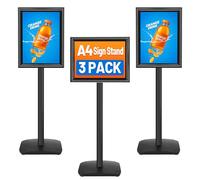 VAIIGO 3 Unidades Soporte para Carteles A4 Pesado, 360° Rotativo con Base Metálica Estable, Soporte de Información y Expositor Publicitario para Negocios, Display y Show, Color Negro