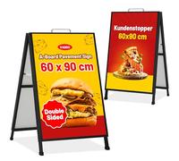 VAIIGO A-Board - Marco de letrero de pavimento de 60 x 90 cm, tablero de exhibición de pavimento de doble cara, resistente con 2 hojas de plástico corrugado para publicidad al aire libre, ventas,