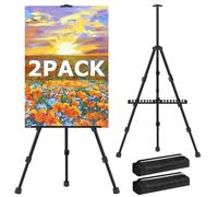 VAIIGO Caballetes de Metal para Pintar y exhibir, trípode Ajustable, Caballete Plegable para Piso/Mesa con Bolsa de Transporte, para póster, Lienzo(Negro,2 Pieza)