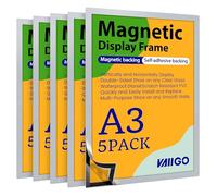 VAIIGO Marco magnético Autoadhesivo A3 información Marco, Pantalla de doble cara, para Licencia, Fotos, Documentos (Plateado, 5Pack)