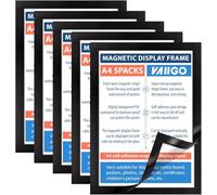 VAIIGO Marco magnético Autoadhesivo A4 información Marco, Pantalla de doble cara, para Licencia, Fotos, avisos, pared y ventanas（Negro, 5 Unidades）